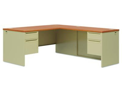 38000 Series Left Pedestal Desk, 66" X 30" X 29.5", Harvest/Putty