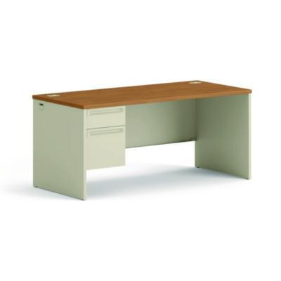38000 Series Left Pedestal Desk, 66" X 30" X 29.5", Harvest/Putty
