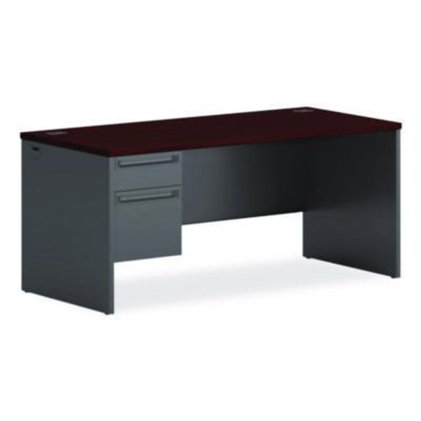 38000 Series Left Pedestal Desk, 66" X 30" X 29.5", Mahogany/Charcoal