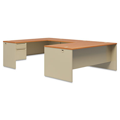 38000 Series Right Pedestal Desk, 72" X 36" X 29.5", Harvest/Putty