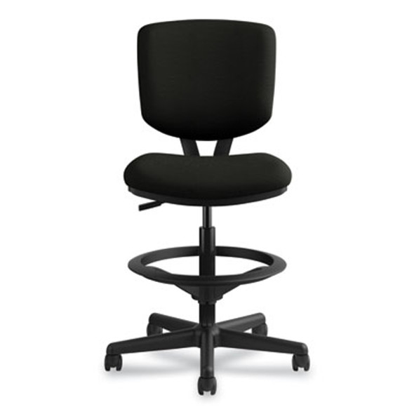 Volt Series Leather Adjustable Task Stool, Supports Up To 275 Lb, 22.88" To 32.38" Seat Height, Black