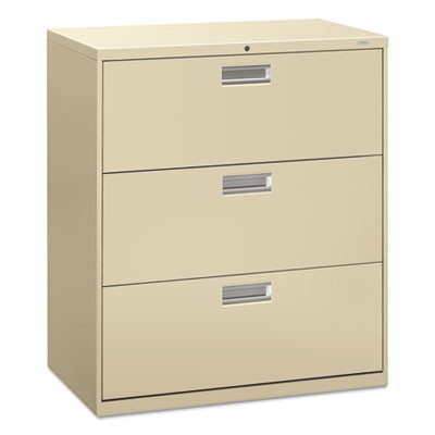 Brigade 600 Series Lateral File, 3 Legal/Letter-Size File Drawers, Putty, 36" X 18" X 39.13"