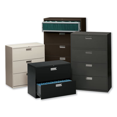Brigade 600 Series Lateral File, 4 Legal/Letter-Size File Drawers, 1 Roll-Out File Shelf, Putty, 36" X 18" X 64.25"