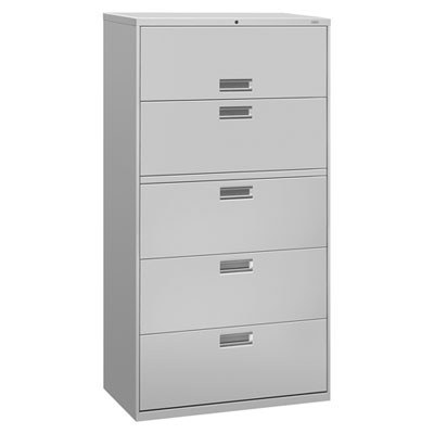 Brigade 600 Series Lateral File, 4 Legal/Letter-Size File Drawers, 1 Roll-Out File Shelf, Light Gray, 36" X 18" X 64.25"