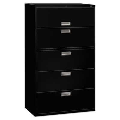 Brigade 600 Series Lateral File, 4 Legal/Letter-Size File Drawers, 1 Roll-Out File Shelf, Black, 42" X 18" X 64.25"