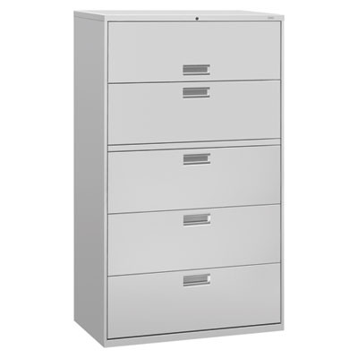 Brigade 600 Series Lateral File, 4 Legal/Letter-Size File Drawers, 1 Roll-Out File Shelf, Light Gray, 42" X 18" X 64.25"