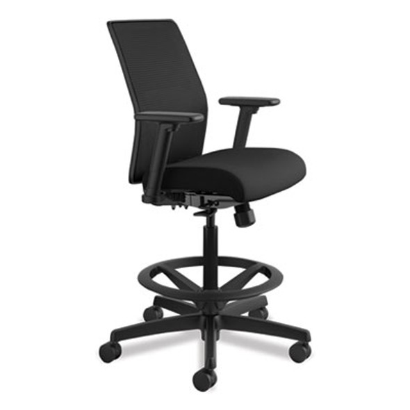 Ignition 2.0 Ilira Stretch Mesh Back Task Stool, Supports Up To 300 Lb, 23" To 32" Seat Height, Black