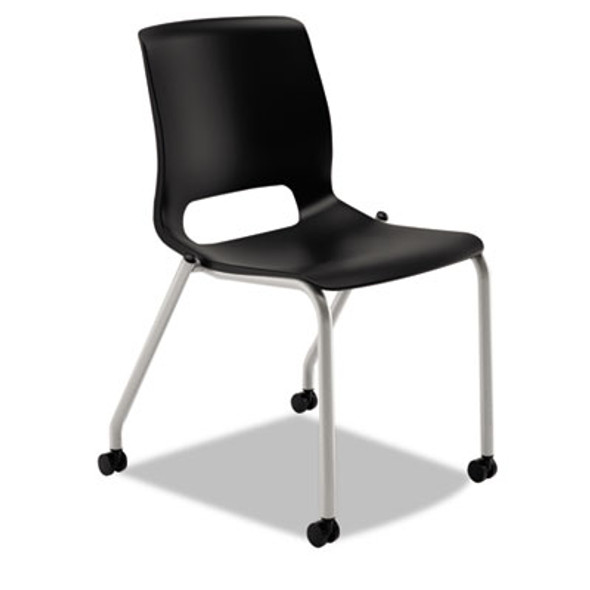 Motivate Four-Leg Stacking Chair With Plastic Seat, Supports 300 Lb, 17.75" Seat Height, Onyx Seat/Back, Platinum Base, 2/Ct