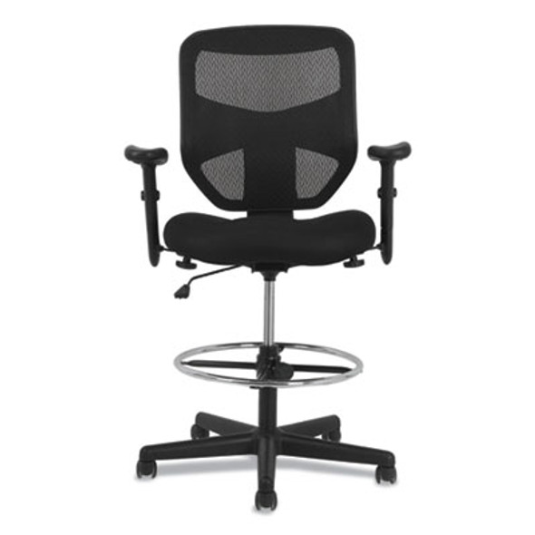 Prominent High-Back Task Stool, Supports Up To 250 Lb, 21" To 28.1" Seat Height, Black