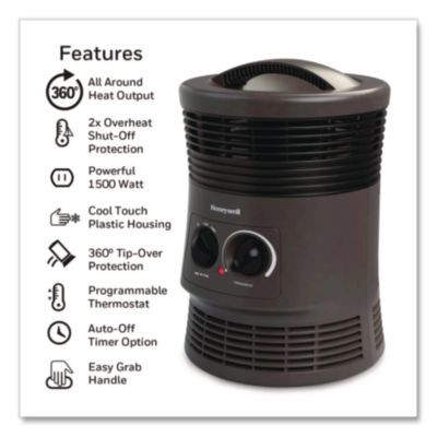 360 Surround Fan Forced Heater, 1,500 W, 9 x 9 x 12, Gray