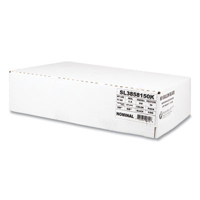 Low-Density Commercial Can Liners, 60 Gal, 1.5 Mil, 38" x 58", Black, Interleaved Roll, 20 Bags/Roll, 5 Rolls/Carton