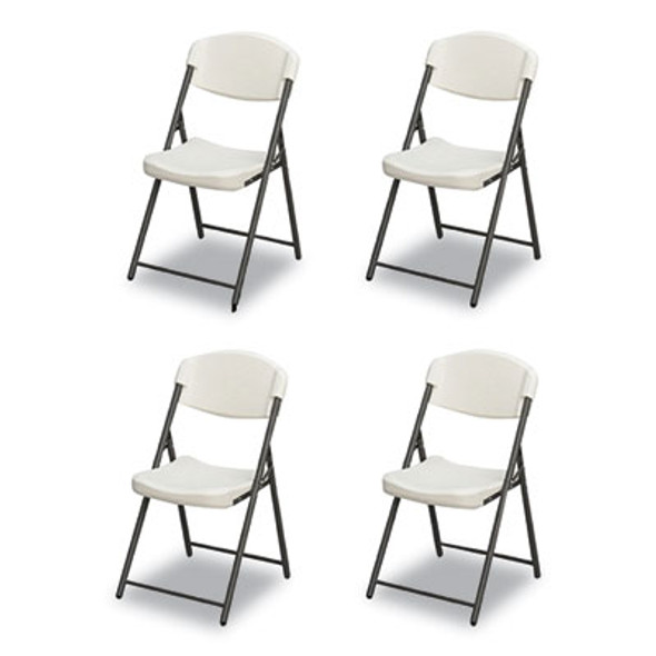 Rough n Ready Commercial Folding Chair, Supports Up To 350Lb, 18" Seat Height, Platinum Granite Seat/Back, Black Base, 4/Pack