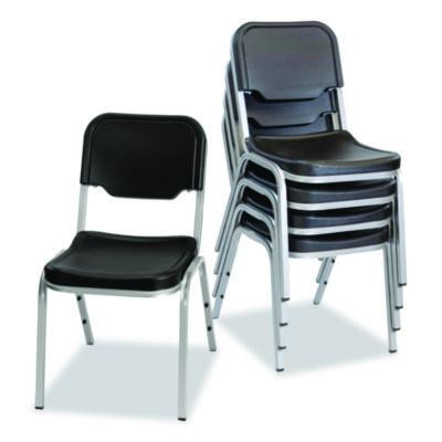 Rough n Ready Stack Chair, Supports Up To 500 Lb, 17.5" Seat Height, Black Seat, Black Back, Silver Base, 4/Carton