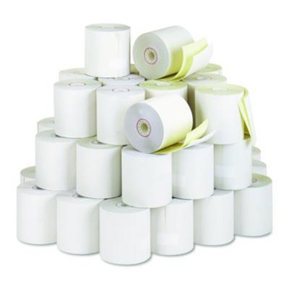 Impact Printing Carbonless Paper Rolls With End Of Roll Indicator, 3" x 90 Ft, White/Canary, 50/Carton