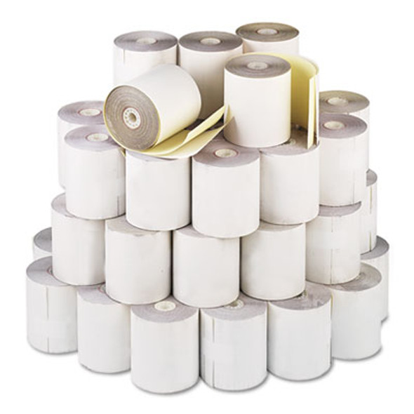 Impact Printing Carbonless Paper Rolls, 3" X 90 Ft, White/Canary, 50/Carton