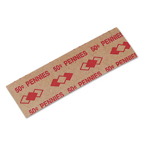 Tubular Coin Wrappers, Pennies, Red/Kraft, 1,000/Pack