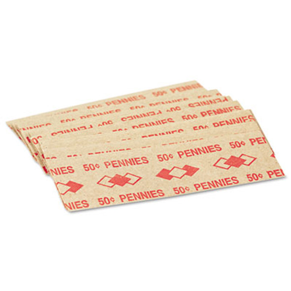 Tubular Coin Wrappers, Pennies, Red/Kraft, 1,000/Pack