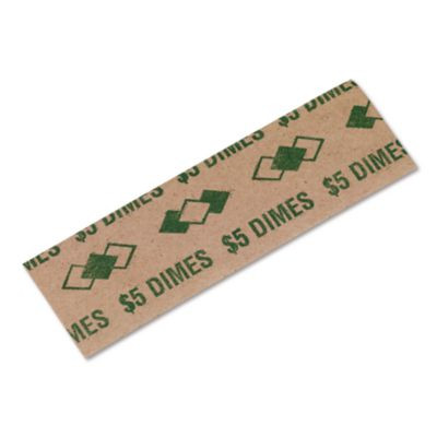 Tubular Coin Wrappers, Dimes, Green/Kraft, 1,000/Pack