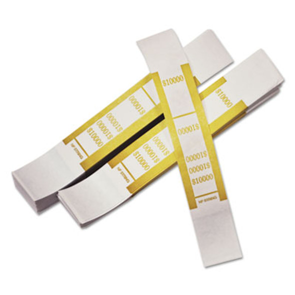 Dark Yellow Currency Strap, Self-Adhesive, Hundreds, $10,000 Strap, Mustard/White, 1,000/Pack