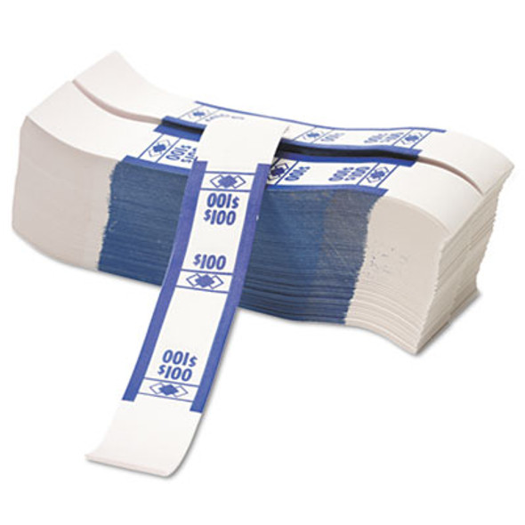Color-Coded Kraft Currency Straps, Self-Adhesive, Ones, $100 Strap, Blue/White, 1,000/Pack