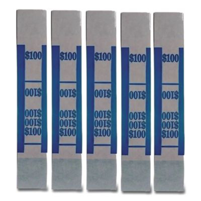 Color-Coded Kraft Currency Straps, Self-Adhesive, Ones, $100 Strap, Blue/White, 1,000/Pack