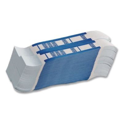 Color-Coded Kraft Currency Straps, Self-Adhesive, Ones, $100 Strap, Blue/White, 1,000/Pack