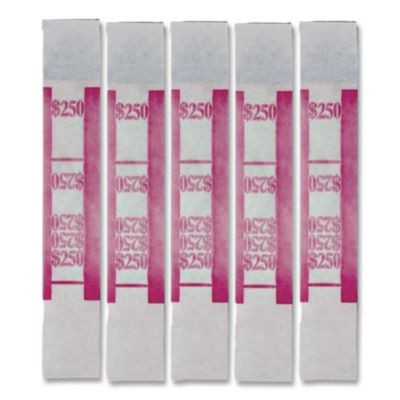 Color-Coded Kraft Currency Straps, Self-Adhesive, Ones, $250 Strap, Pink/White, 1,000/Pack