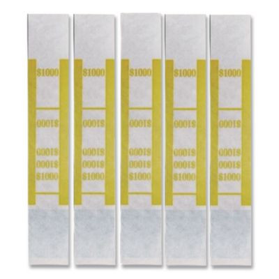 Color-Coded Kraft Currency Straps, Self-Adhesive, Tens, $1,000 Strap, Yellow/White, 1,000/Pack