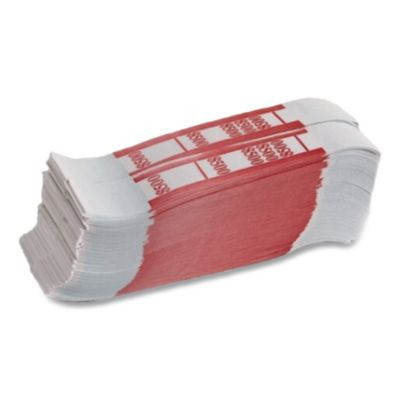 Color-Coded Kraft Currency Straps, Self-Adhesive, Fives, $500 Strap, Red/White, 1,000/Pack