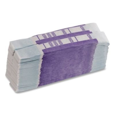 Color-Coded Kraft Currency Straps, Self-Adhesive, Twenties, $2,000 Strap, Violet/White, 1,000/Pack
