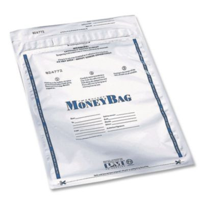 Tamper Evident Deposit Bag, Plastic, 9" x 12", White, 100/Pack