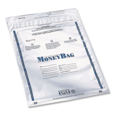 Tamper Evident Deposit Bag, Plastic, 9" x 12", Clear, 100/Pack