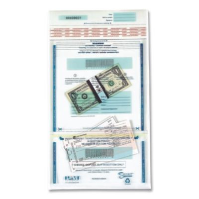 Clear Dual Deposit Bags With Tamper Evident Closure, Plastic, 11" x 15", Clear, 100/Pack