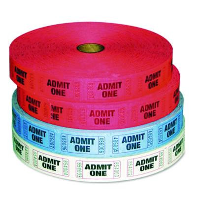 Admit-One Ticket Multi-Pack, 2 Red, 1 Blue, 1 White, 2,000/Roll, 4 Rolls/Pack
