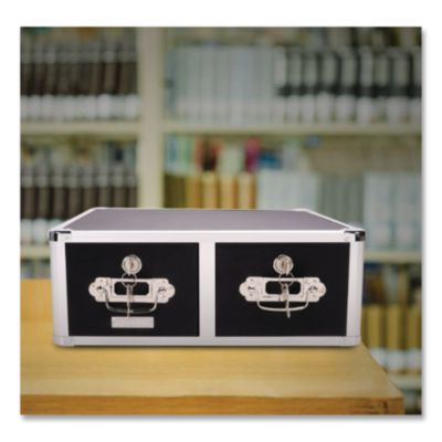 Vaultz Locking Two-Drawer Index Card Box, Holds 3,000 4 X 6 Cards, 17.5 X 14 X 6.5, Black