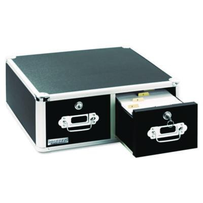 Vaultz Locking Two-Drawer Index Card Box, Holds 3,000 4 X 6 Cards, 17.5 X 14 X 6.5, Black