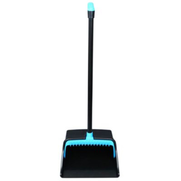 Lobbymaster Plastic Dust Pan, 12.32" Wide, 31.84" Aluminum Handle, Blue/Black, 6/Carton