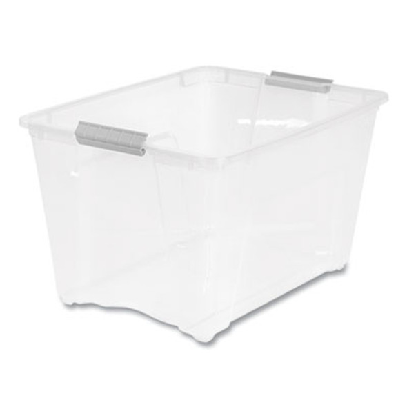 Stack And Pull Latching Flat Lid Storage Box, 13.5 Gal, 22" x 16.5" x 13.03", Clear