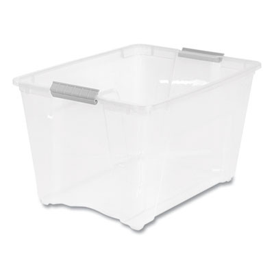 Stack And Pull Latching Flat Lid Storage Box, 13.5 Gal, 22" x 16.5" x 13.03", Clear
