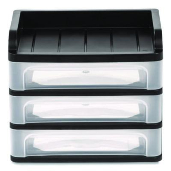 Medium Three-Drawer Desktop Storage, 3 Sections, Letter Size Files, 14.25 X 11.88 X 11.25, Black/Clear