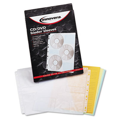 Two-Sided Cd/Dvd Pages For Three-Ring Binder, 6 Disc Capacity, Clear, 10/Pack