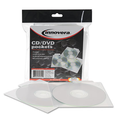 Cd/Dvd Pockets, 1 Disc Capacity, Clear, 25/Pack