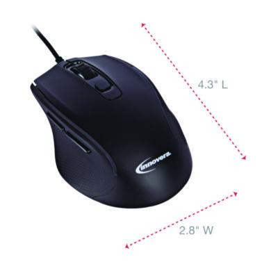 Full-Size Wired Optical Mouse, Usb 2.0, Right Hand Use, Black