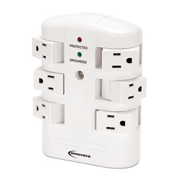 Wall Mount Surge Protector, 6 Ac Outlets, 2,160 J, White