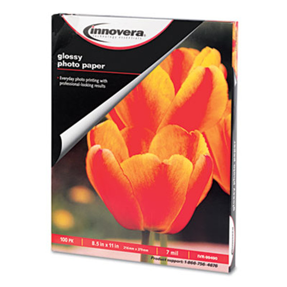 Glossy Photo Paper, 7 Mil, 8.5 X 11, Glossy White, 100/Pack