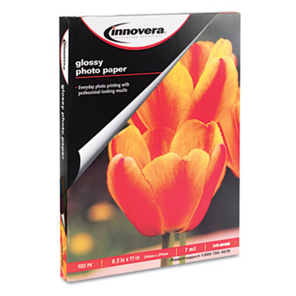 Glossy Photo Paper, 7 Mil, 8.5 X 11, Glossy White, 100/Pack