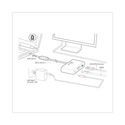 Usb-C To Hdmi/Usb Adapter, 7.87", White