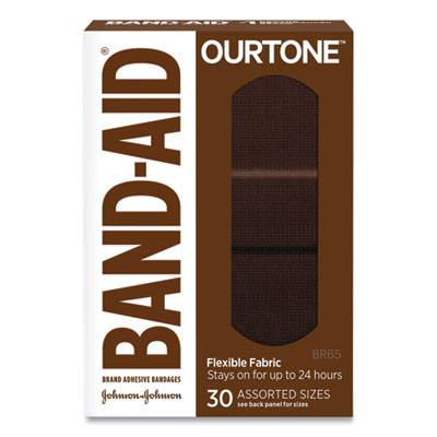 Ourtone Adhesive Bandages, Br65, 2.25 x 0.63; 3 x 0.75; 3 x 1, Deep Brown, 30/Pack