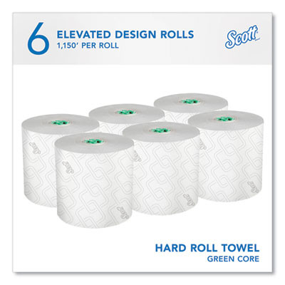 Pro Hard Roll Paper Towels With Elevated Scott Design For Scott Pro Dispenser, Green Core Only, 1-Ply, 1,150 Ft, 6 Rolls/Ct