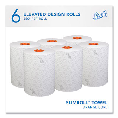 Slimroll Towels, 1-Ply, 8" x 580 Ft, White/Orange Core, 6 Roll/Carton